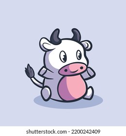 Cow Cartoon Mascot Sit Funny Smile Happiness Farm Cute Fun