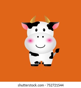 Cow cartoon on orange background vector.