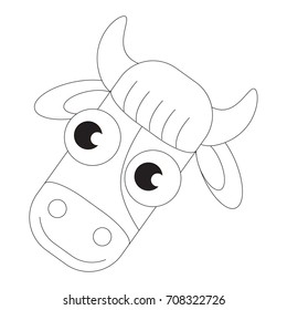 Cow cartoon. Outlined illustration with thin line black stroke