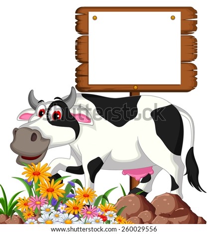 cow cartoon posing with blank sign