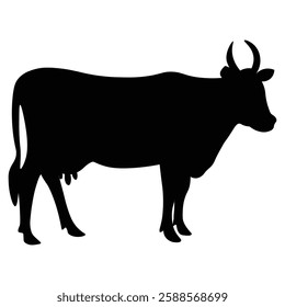 cow cartoon silhouette icon vector illustration isolated, black