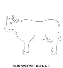 cow cartoon, vector illustration, coloring ,profile view
