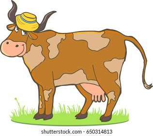 Cow cartoon vector illustration hand drawing
Farm animal character outlines color