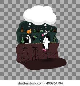 Cow and cat dialog in bar, vector illustration for your design, eps10