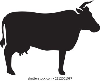 Cow Cattle Beef Livestock Single Standing Vector Black and White