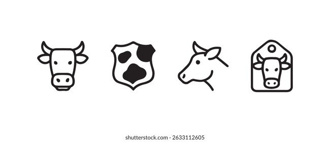 Cow and cattle icon set in minimal style Vector