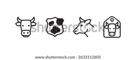 Cow and cattle icon set in minimal style Vector