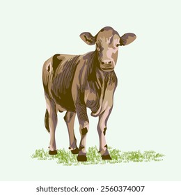 Cow cattle  poultry farm animal collection hand drawn vector illustration. Isolated on white background.