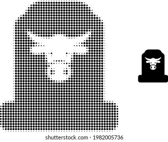 Cow cemetery halftone dotted icon illustration. Halftone array contains circle dots. Vector illustration of cow cemetery icon on a white background. Flat abstraction for cow cemetery object.