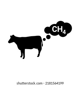 Cow CH4 black vector icon on white background
