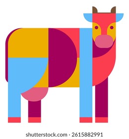 Cow character in abstract geometric art style. Modern fashion colorful animal design. Creative vivid vector illustration.