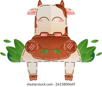 Cow Character Cartoon Icon. Flat Eid Al-Adha Animal Concept Isolated