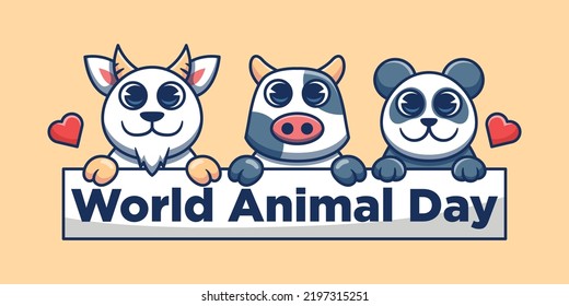 Cow character and his friend vector illustration. World Animal Day.
