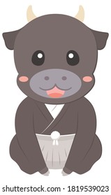 A cow character in a kimono. Kimono is a traditional Japanese costume.