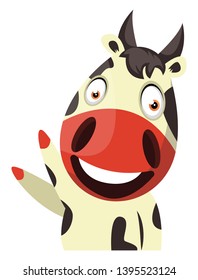 Cow cheerfully waving, illustration, vector on white background.
