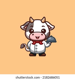 Cow Chef Cute Creative Kawaii Cartoon Mascot Logo