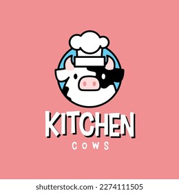 Ilustración del icono del vector del logotipo del personaje de la caricatura del sombrero de la cocina de vaca Ilustración