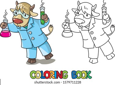 Cow chemist ABC coloring book. Alphabet C