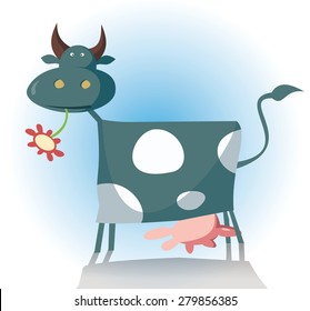 Cow chewing a flower