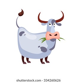 Cow Chewing Grass Cartoon Vector Illustration Farm animals