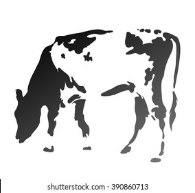 The cow chews a grass. Simple silhouette. Illustration EPS8