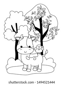 cow and chicken cartoon vector design
