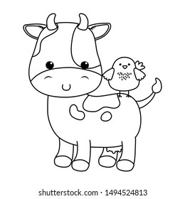 cow and chicken cartoon vector design