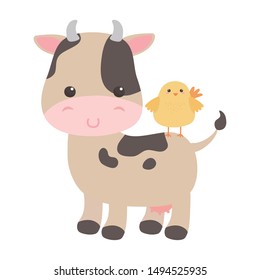 cow and chicken cartoon vector design