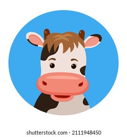 Cow in a circle background. Character design in cartoon style.