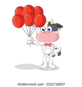 the cow clown with balloons vector. cartoon character