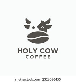 vaca con diseño de logotipo de café ilustración de silueta vectorial