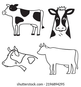 Cow. Collection of hand drawn icons. Simple illustrations on white background.
