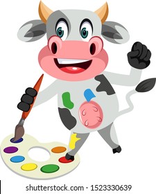 Cow with color palette, illustration, vector on white background.