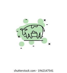 Vaca con icono de vector de sombra de color en conjunto de agricultura