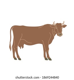 Cow in colored flat style. For logo, icons, emblems, template, badges. Vector illustration