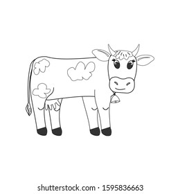 Cow, coloring book for kids, black outline white background, vector