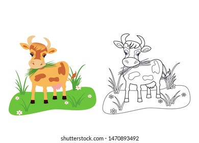 cow coloring book for kids, vector illustration