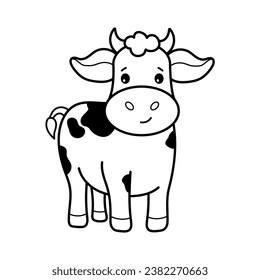 Cow. Coloring page, coloring book page. Black and white vector illustration.
