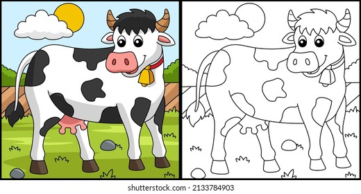 Cow Coloring Page Colored Illustration