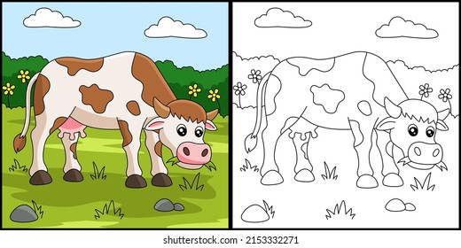 Cow Coloring Page Colored Illustration