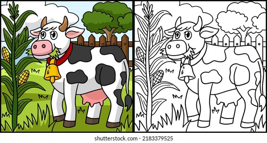 Cow Coloring Page Colored Illustration