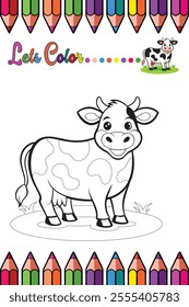 Cow Coloring Page for Kids Fun Farm Animal Outline Design for Creative Activities