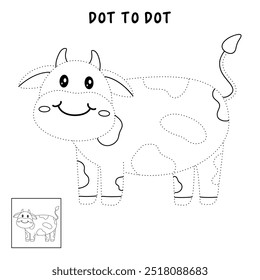 Cow coloring pages for kids. Trace and color cute Cow. Coloring page animal outline of cute cow tracing worksheet vector. Kindergarten and preschool activity. 