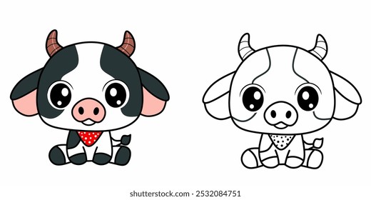 Páginas de colorir vacas para crianças. Vaca de traço e cor. Ilustração de contorno de animal. Colorir o contorno da página da vaca fofa. Planilha de rastreamento de vacas. Jardim de infância e atividade pré-escolar.