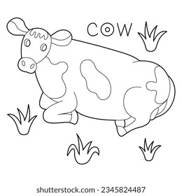 A Cow, colouring book for kids, vector illustration, Animals