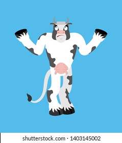 Cow confused oops. Farm animal perplexed emotions. beef surprise. Vector illustration