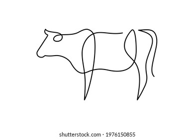 Cow in continuous line art drawing style. Abstract cow silhouette. Minimalist black linear design isolated on white background. Vector illustration