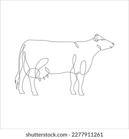 Cow in continuous line art drawing style. Continuous line drawing of cattle. Cow in abstract and minimalist linear icon. Vector illustration