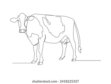 Vaca en estilo de dibujo de línea continua. Una sola línea de carne. Animales domésticos línea ilustración vectorial de arte.
