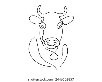 Cow continuous line art drawing isolated on white background. Animals line art drawing. Vector illustration